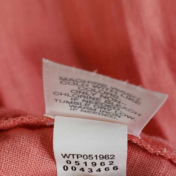 J. Jill Love Linen Shirt Top Coral Orange LS Size Large Petite LP Button Down - Picture 10 of 11